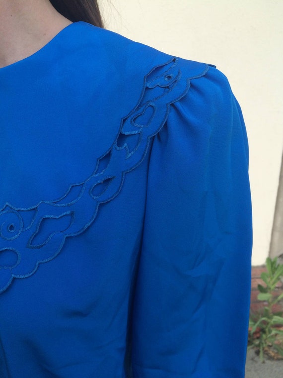 NILANI Vintage 1980's blouse, cobalt blue - image 5