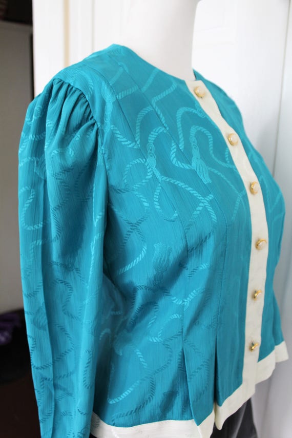 Leslie Fay 80s teal blouse - image 5