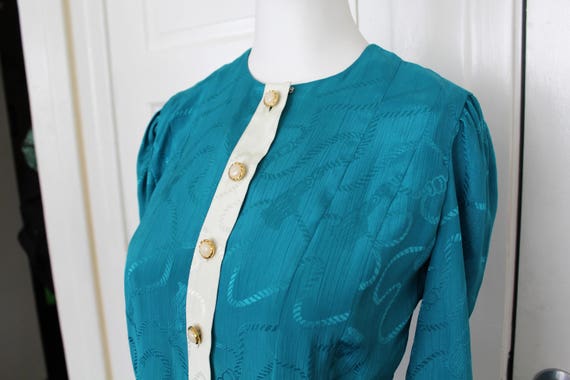 Leslie Fay 80s teal blouse - image 2