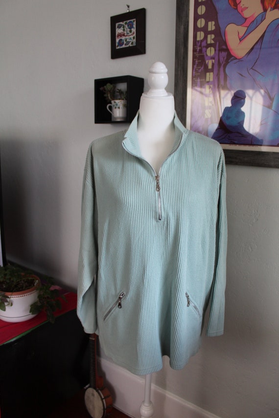 Ribbed velour light blue aqua pullover 1990s casua