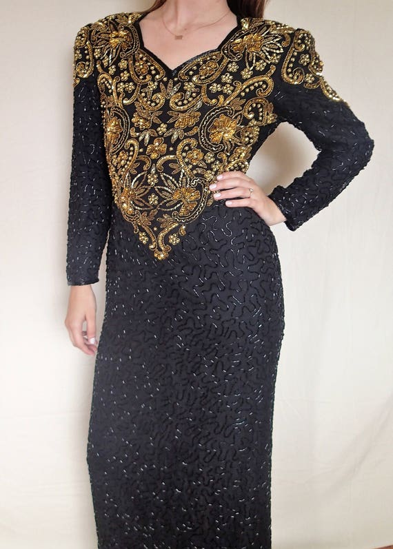 Vintage 80s Scala beaded and sequined gown