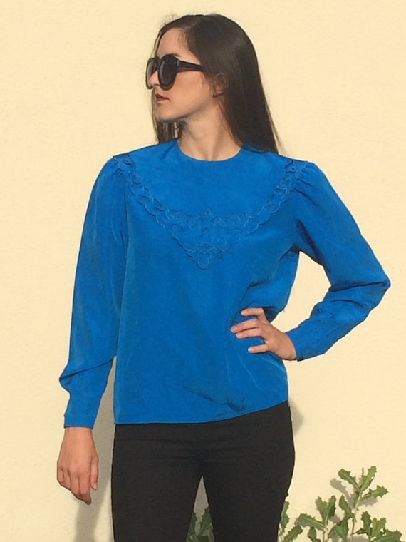 NILANI Vintage 1980's blouse, cobalt blue