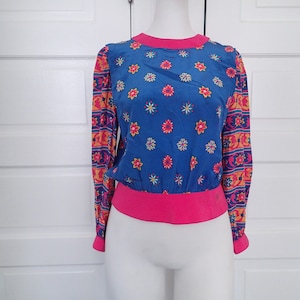 Vintage 80s Nieman-Marcus blouse, bright pink and blue