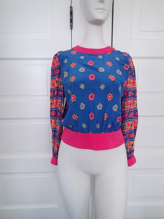 Vintage 80s Nieman-Marcus blouse, bright pink and 