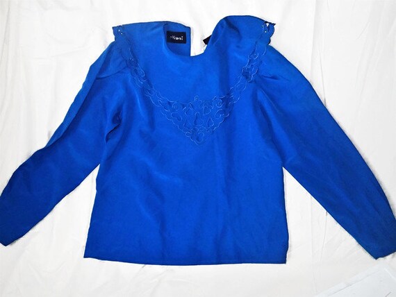 NILANI Vintage 1980's blouse, cobalt blue - image 2