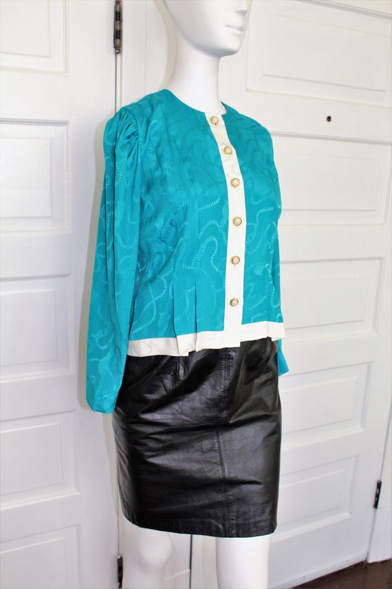 Leslie Fay 80s teal blouse - image 1