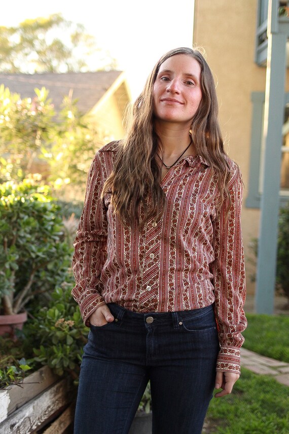 70s flower vine striped blouse