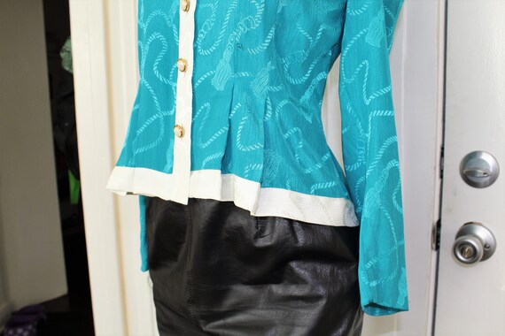 Leslie Fay 80s teal blouse - image 3