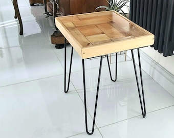 Wood mosaic side table