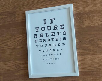 Eye chart sign DRINK
