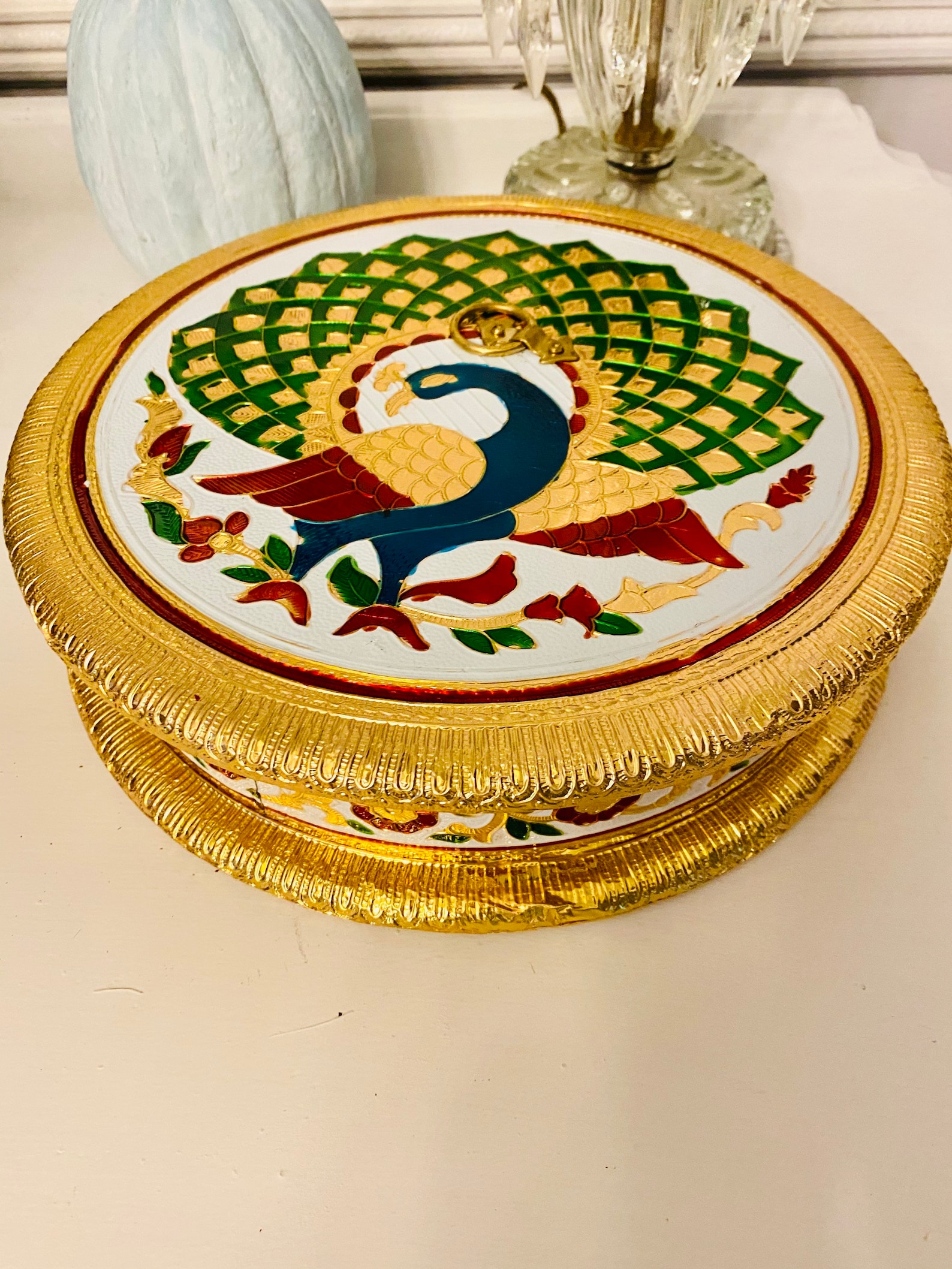 Vintage Gold Foil Embossed Peacock Container/ Peacock Storage Etsy