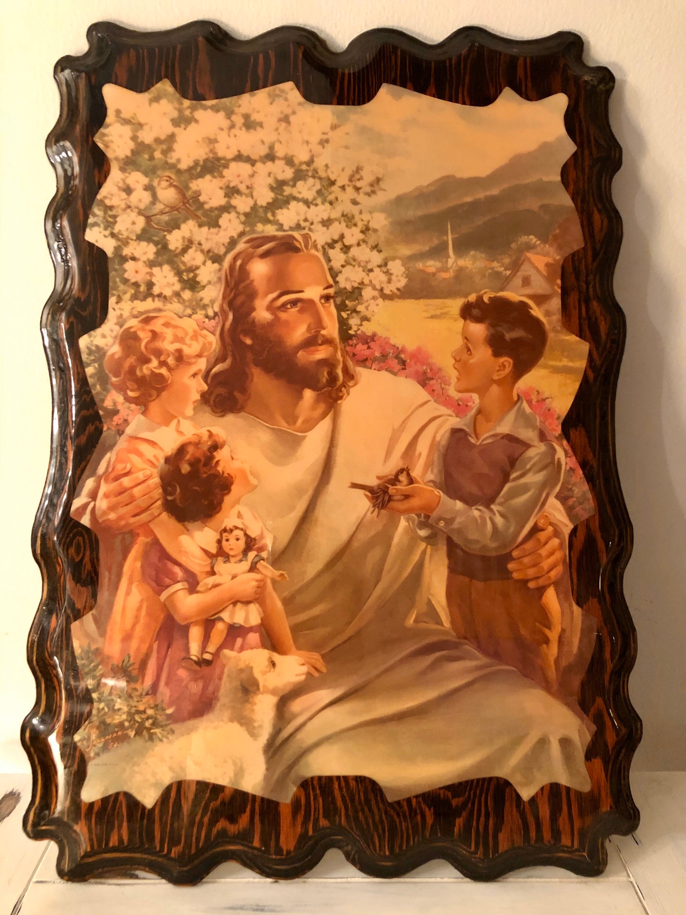 Vintage Jesus Litho Print/Wood Lacquer Litho Jesus/Spiritual Etsy