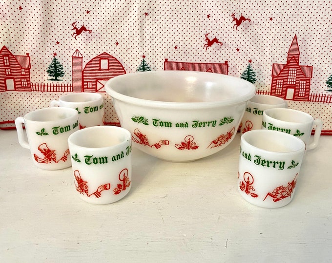 Vintage Tom & Jerry Eggnog Bowl Set/hazel Atlas Tom and Jerry Etsy
