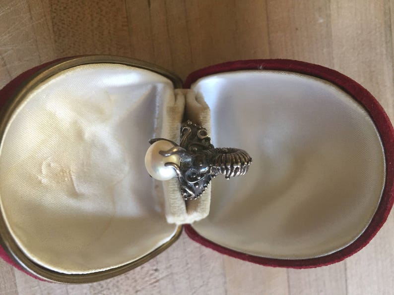 Ammonite Ring Sterling Silver Ring Prehistoric Unique Creature Halloween Pearl Ammonite Pirate Sea Beautiful Sea Ring On Sale