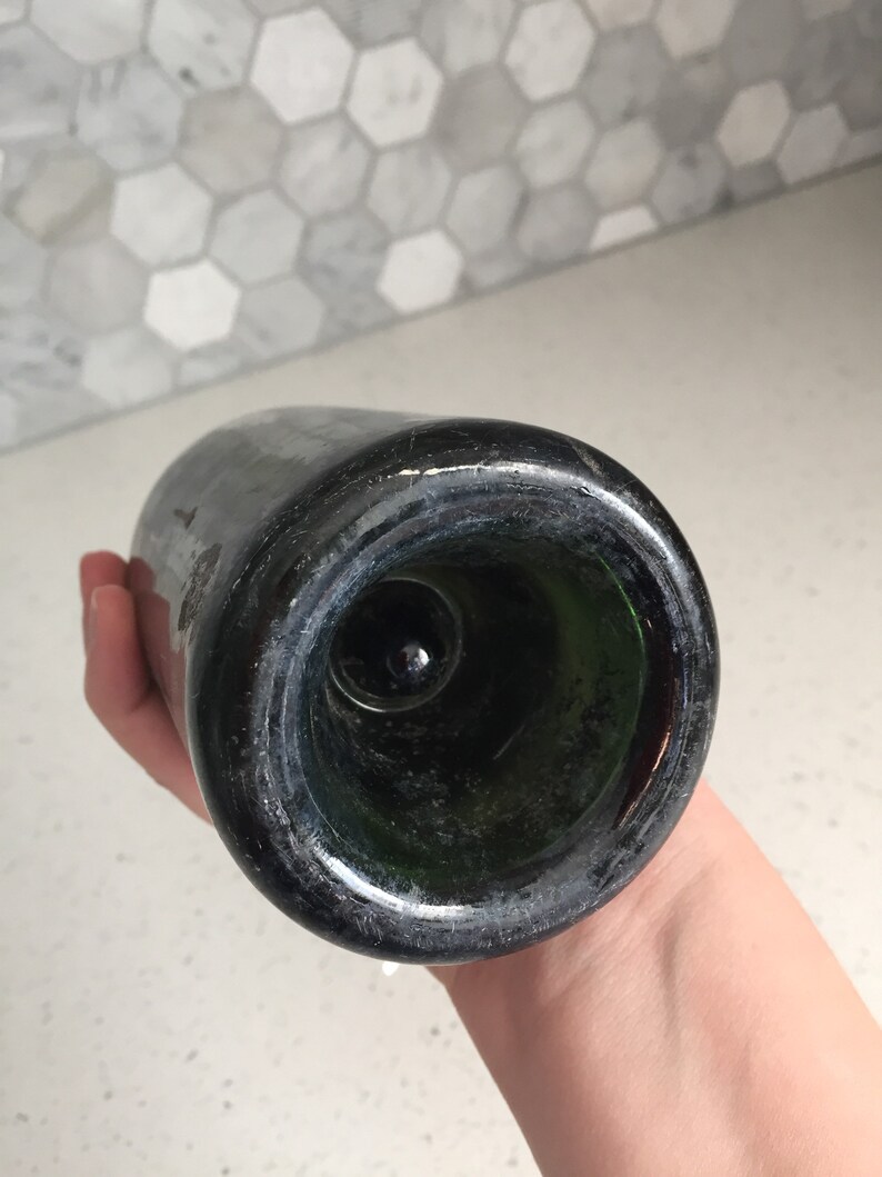 Dark Green Glass Wine Bottle, Cork Top, Punt, Unmarked, Heavy, Glass, Bottle, Collectible, Big