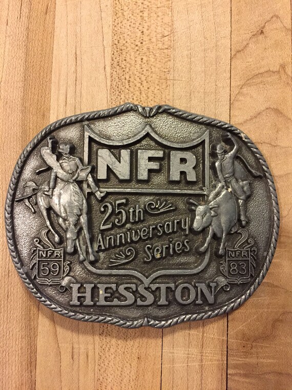 Belt Buckle, Rodeo, 1983 Vintage Hesston NFR Belt… - image 1