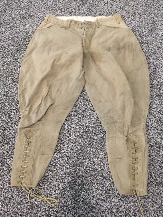 Khaki Equestrian Horse Riding Pants, Vintage Jockey Pants, Lace Up