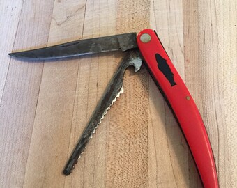 On Sale Pocket Knife, 1920's Red Bakelite Western States Pocket Knife, Boulder Colorado, Man Cave, Knife, Red Knife