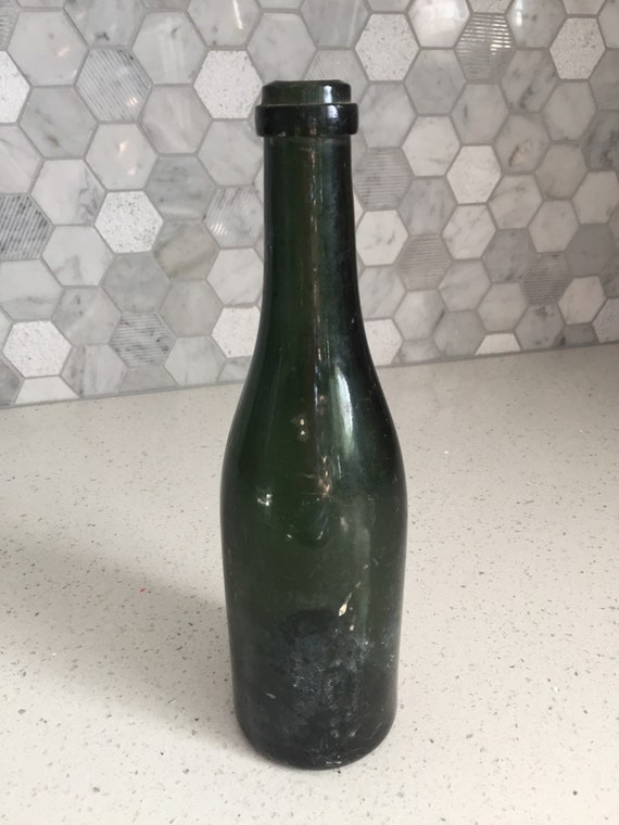 Dark Green Glass Wine Bottle Cork Top Punt Unmarked Heavy Etsy