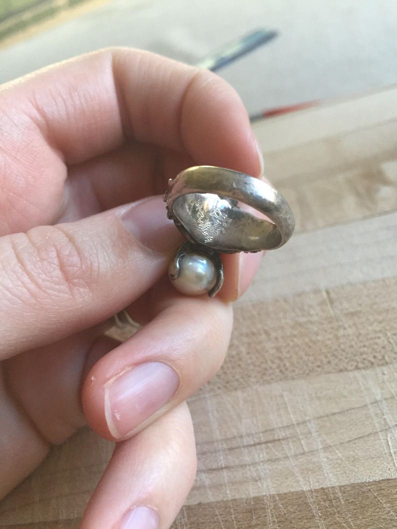 Ammonite Ring Sterling Silver Ring Prehistoric Unique Creature Halloween Pearl Ammonite Pirate Sea Beautiful Sea Ring On Sale