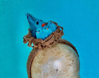 Blue bird nest headband hand stitched felt