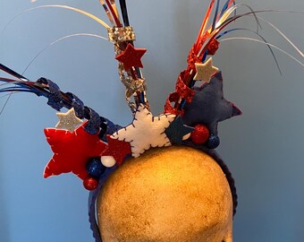 Patriotic Headband: July Fourth Stars, Firecrackers, Red White Blue