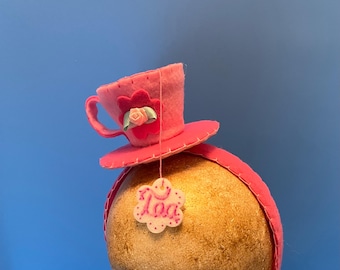 tea cup headband pink hand stitched felt.
