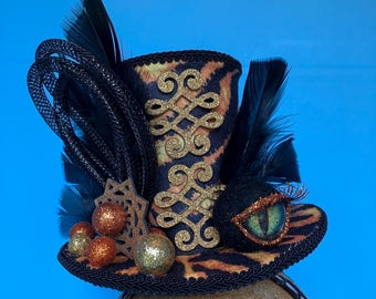 tiger eye fascinator mini top hat on headband hand stitched felt