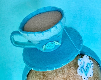 tea cup headband teal hand stitched felt.