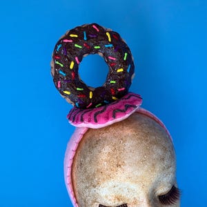 Felt Donut Headband: Chocolate & Strawberry, Hand-Stitched