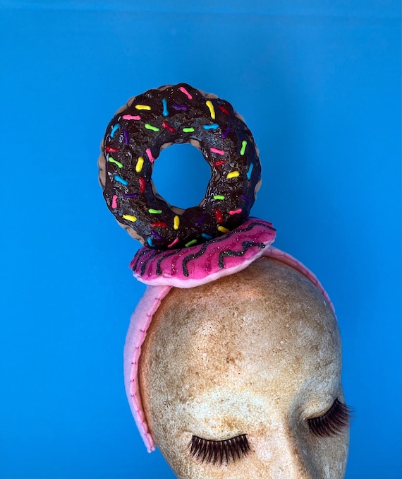 Felt Donut Headband: Chocolate & Strawberry, Hand-stitched  display picture 3