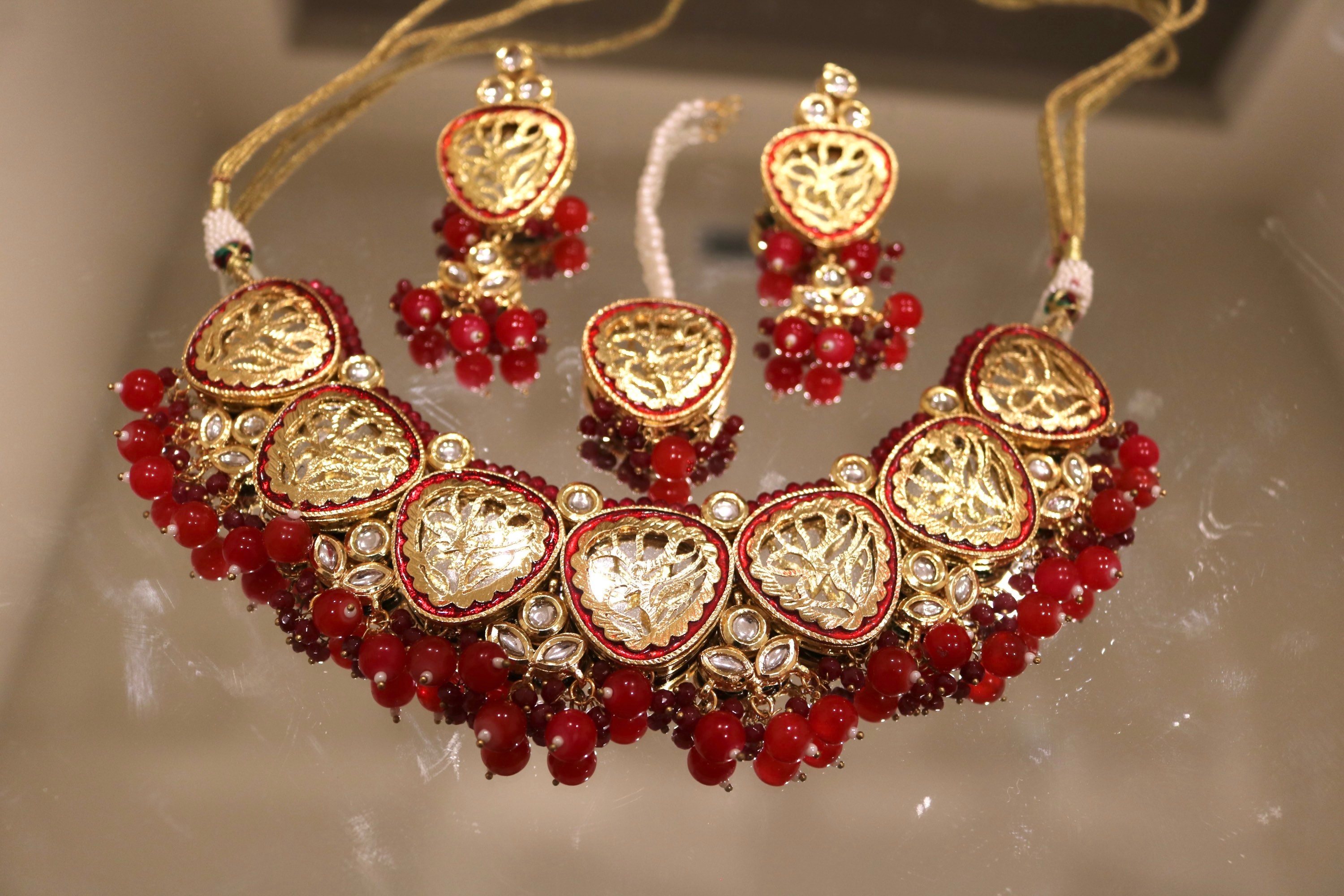Meenakari Necklace Set With Earrings and Tikka Etsy Singapore