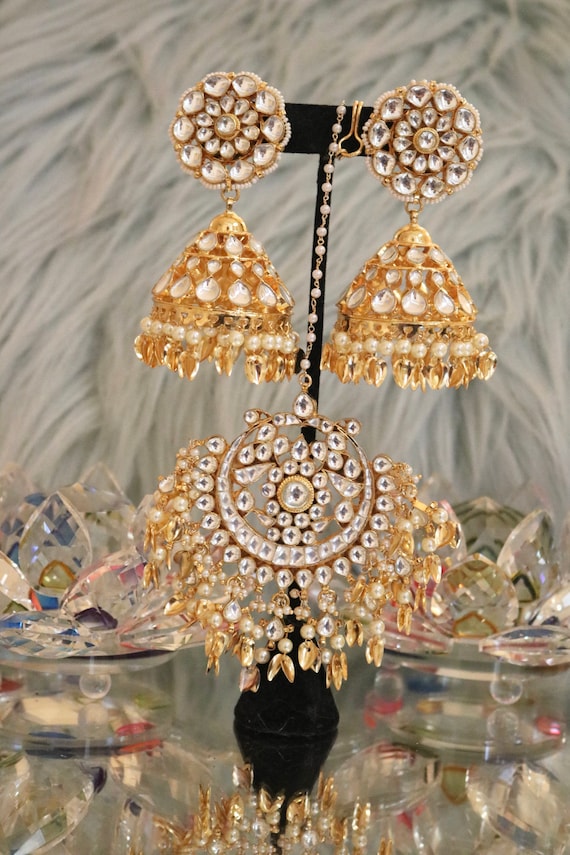 Gold Plated Pachi Kundan Jhumki Jhumka Earrings and Oversized