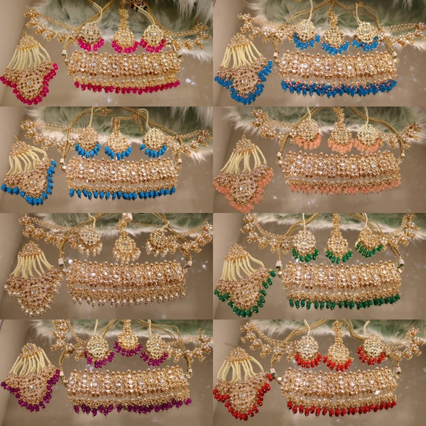 Kundan Choker Set with Earrings, Tikka, and Passa/Jhummar