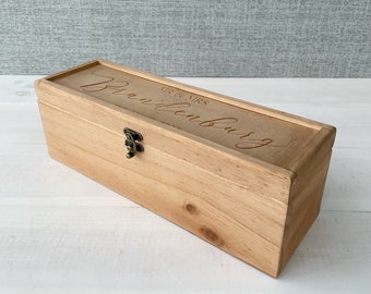 SINGLE WINE BOX - Hinged stained and personalised wooden wine box