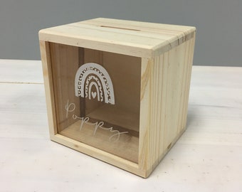 PERSONALISED MONEY BOX - Personalised Coin Box - Timber Money Box