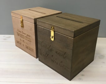 STAINED WISHING WELL - Hinged Version -  Personalised Wooden Wishing Well - Wedding Box - Birthday Card Box