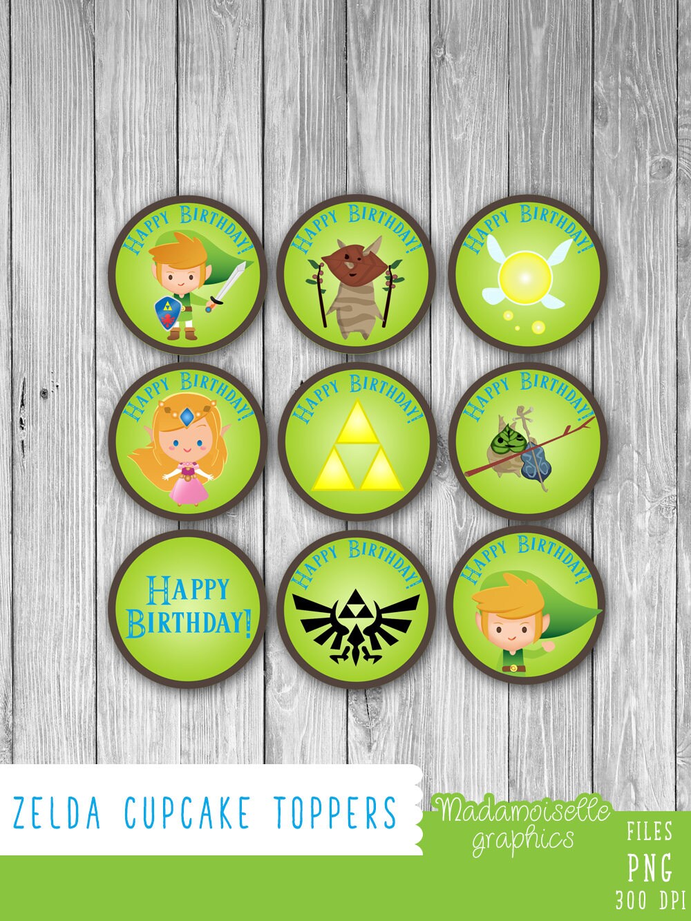 Legend of Zelda Cupcake Toppers 3 Background choices Etsy