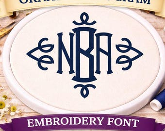 Sleek Ornate Monogram Embroidery Font Alphabet | PES DST JEF Exp Hus, xxx Embroidery Alphabet Instant Digital Download