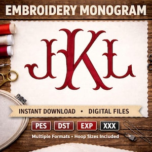 Fiskstjärtsbroderimonogramtypsnitt | Elegant sjöjungfrualfabet med 3 bokstäver | PES DST JEF Exp Bx Hus-filbroderidesign direktnedladdning