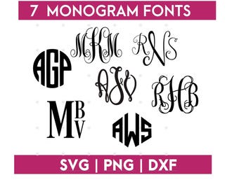 7 Monogram Font Bundle | Monogram Fonts SVG PNG DXF | Vine, Circle & Script Cut Files | Cricut Silhouette Instant Download