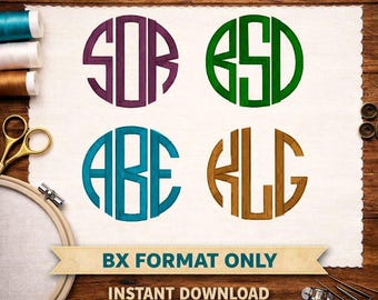 Circle 3 Letter Monogram Initial Embroidery Font: BX Embroidery Format Only, Digital Instant Download