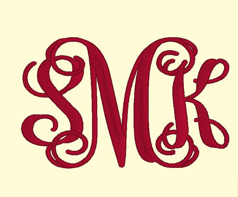 Interstitial Lettering Interlace Script 3 Letter Initial Interlocking Embroidery Font: BX ...