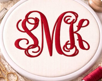 Interlace Script 3 Letter Initial Interlocking Embroidery Font: BX Embroidery Format Only, Digital Instant Download