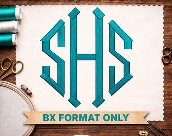 BX Diamond Circle Embroidery Monogram Font | Modern Geometric 3 Letter Monogram | Instant Download Embroidery File - BX Format Only