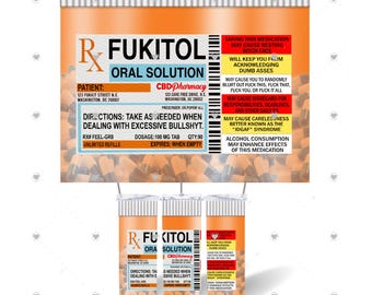 Fukitol RX Pharmacy Prescription Tumbler Wrap Template, Pill Bottle tumbler PNG, Funny 20oz Skinny Tumbler Wrap Instant Digital Download