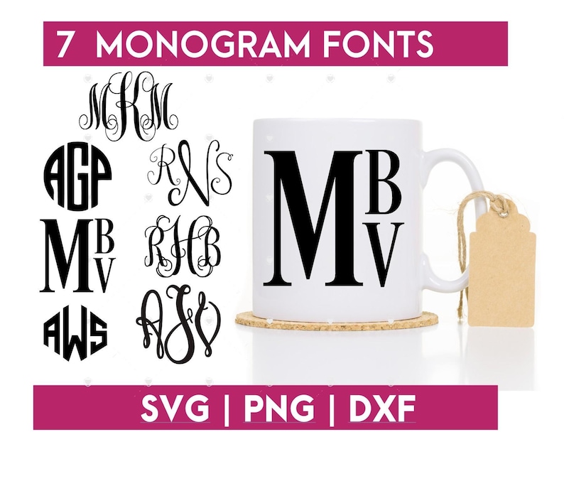 7 Monogram Font Bundle | Monogram Fonts SVG PNG DXF | Vine, Circle ...