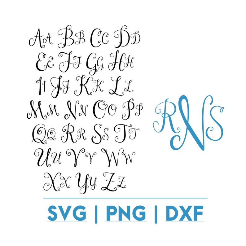 Fancy Script Monogram Font Bundle | Initial Fonts SVG PNG DXF | Vine ...