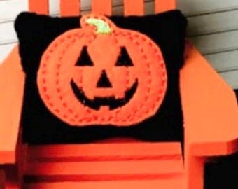 Dollhouse Miniature Orange Jack O Lantern Pillow. 1:12 Scale