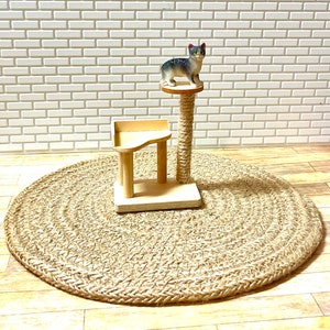 Dollhouse Miniature Wooden Cat Climbing Tower & Scratching Post with Cat.  1:12 Scale